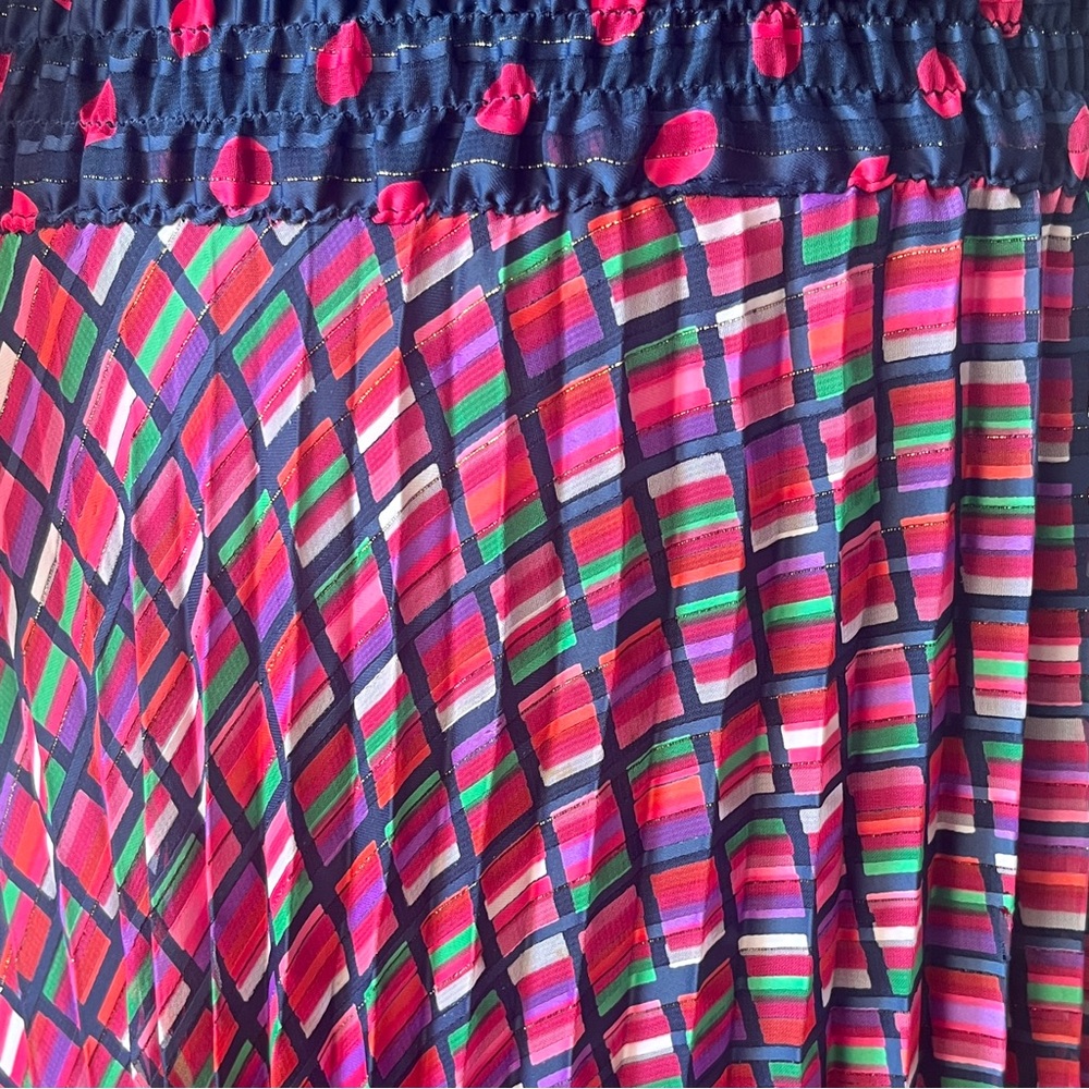 Diane Freis Dress 1980s Vintage Designer Dress Trendy Colorful Pleat Ruche Waist - Picture 9 of 10